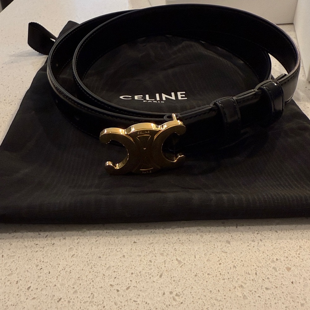 Celine triomphe belt in black and gold hardware